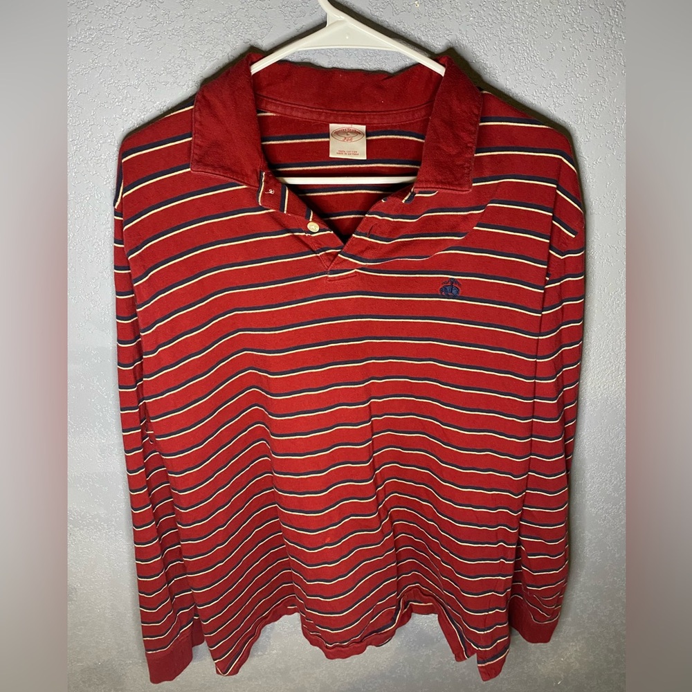 Brooks Brothers Striped Polo Shirt Men's Large Long Sleeve Rugby Red 90s Style